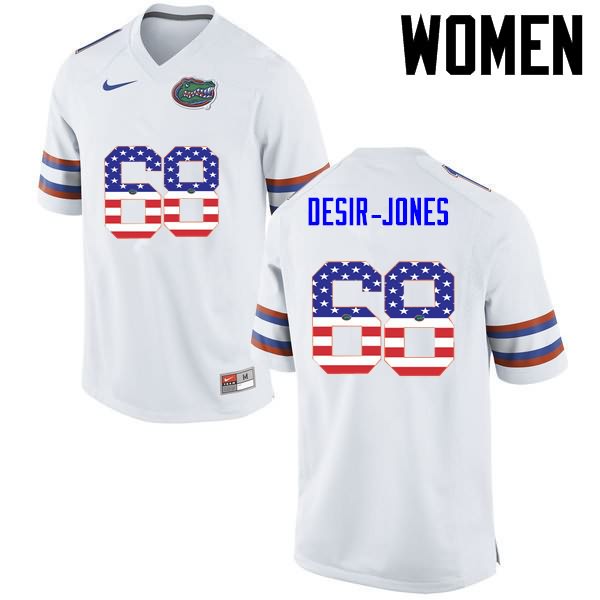 NCAA Florida Gators Richerd Desir-Jones Women's #68 USA Flag Fashion Nike White Stitched Authentic College Football Jersey KXW8364AD